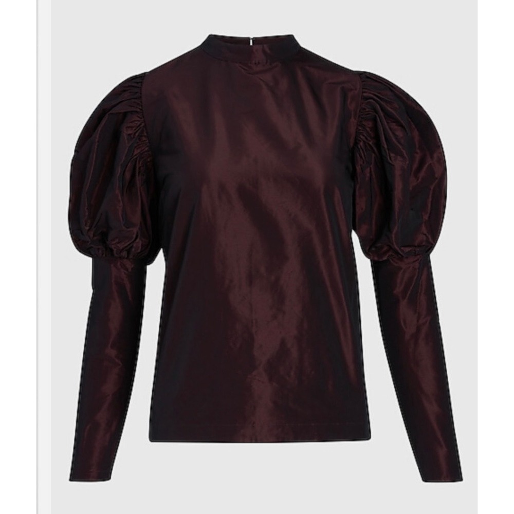 Regency Puff Sleeve Taffeta Blouse Express Womens Med Burgundy NEW High Neck Top